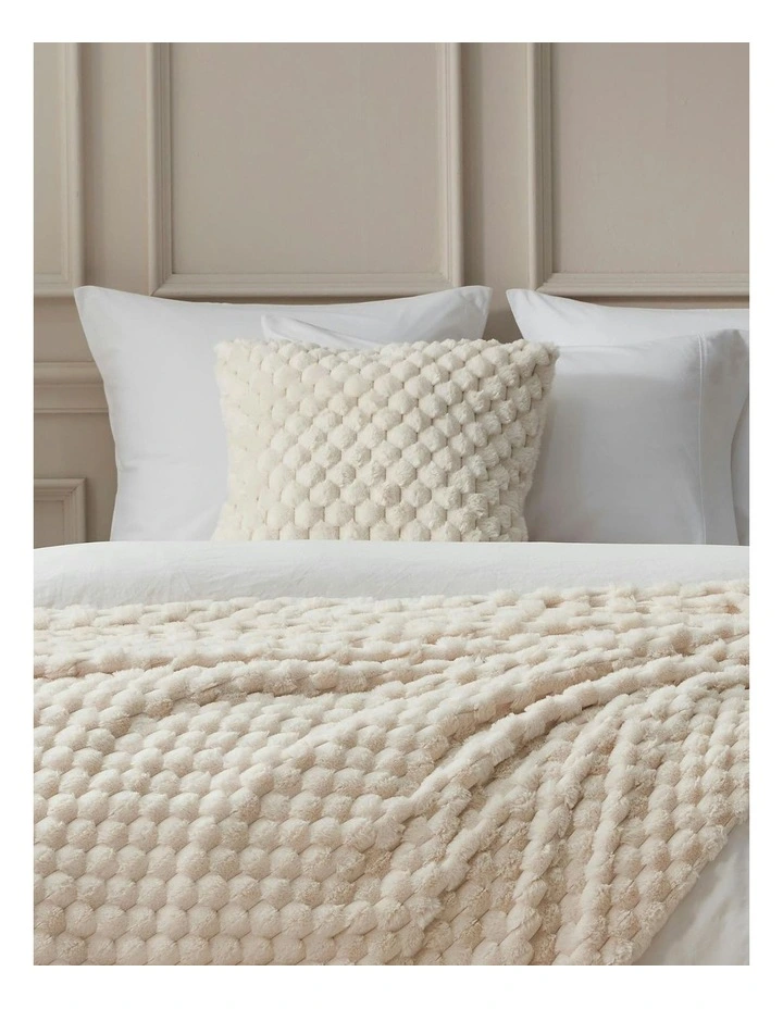 Emmett Textured Faux Fur Cushion 50x50cm in Cream image 2