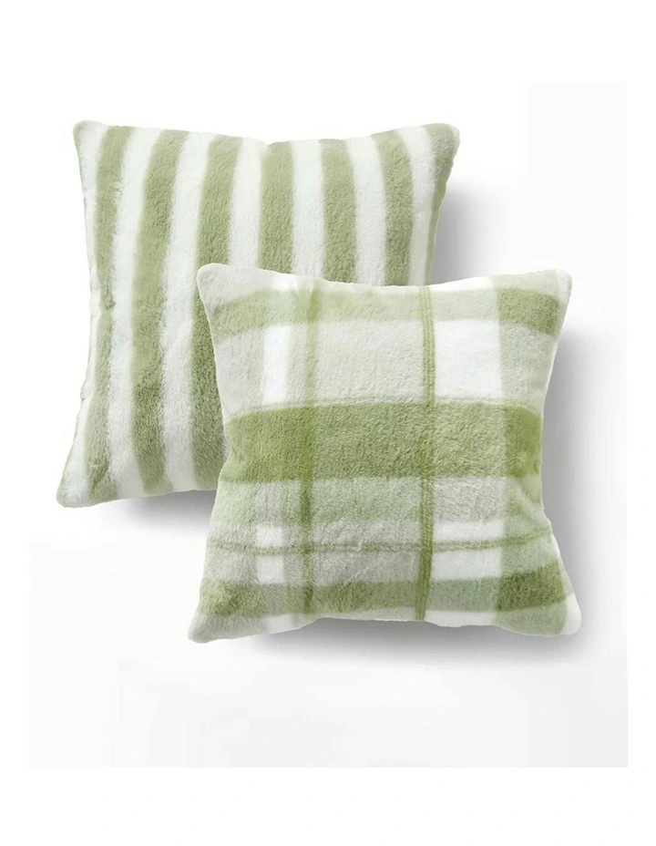 Wynter Reversible Faux Fur Cushion 50x50cm in Olive image 4