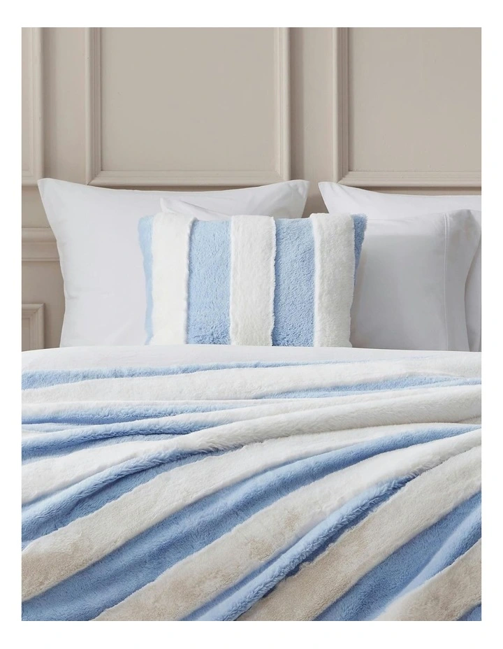 Denver Carved Stripe Faux Fur Cushion 50x50cm in Sky image 4