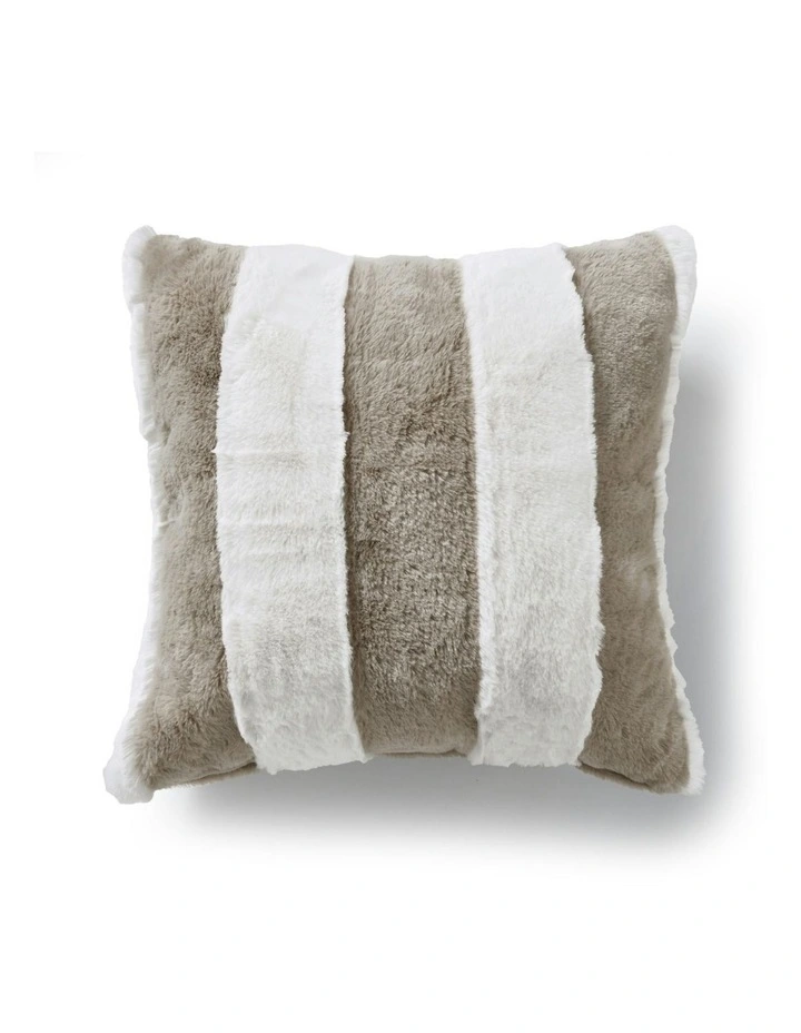 Denver Carved Stripe Faux Fur Cushion 50x50cm in Natural image 1