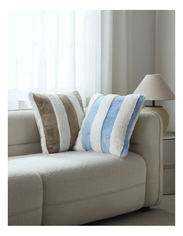 Denver Carved Stripe Faux Fur Cushion 50x50cm in Natural image 2