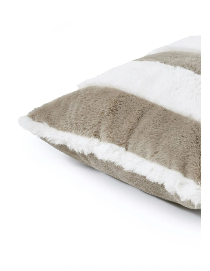 Denver Carved Stripe Faux Fur Cushion 50x50cm in Natural image 3