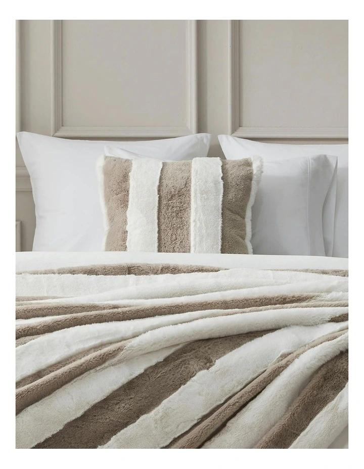 Denver Carved Stripe Faux Fur Cushion 50x50cm in Natural image 4