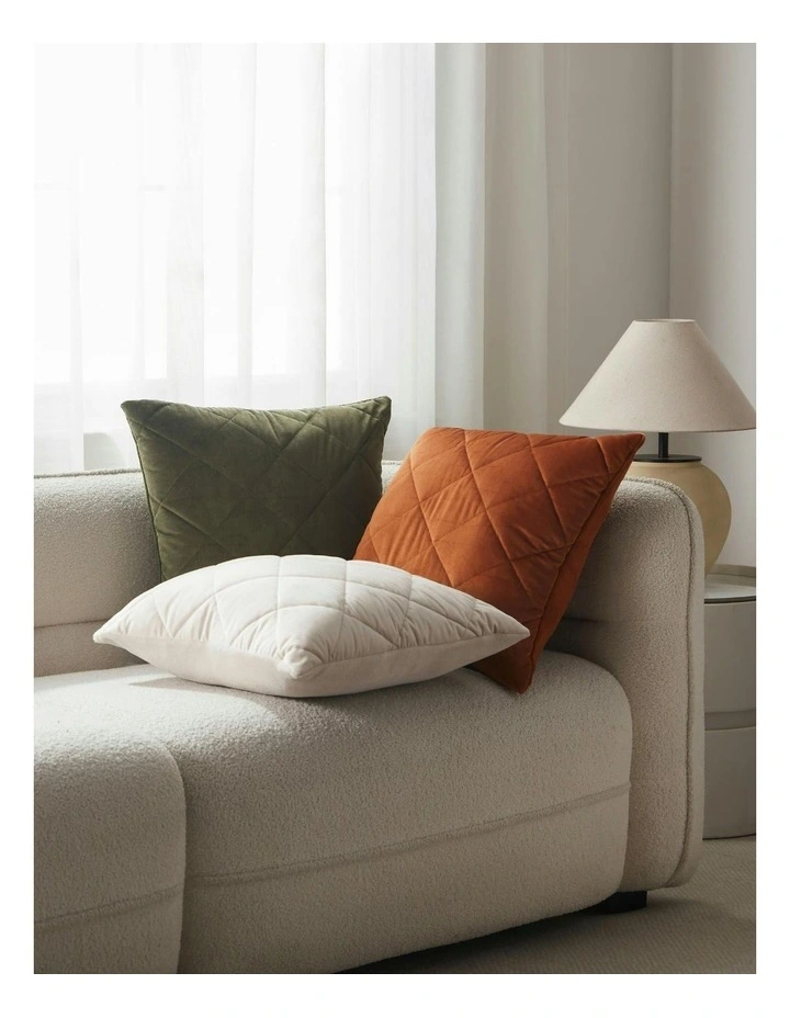 Haven Velvet Quilted Cushion 50x50cm in Stone image 3