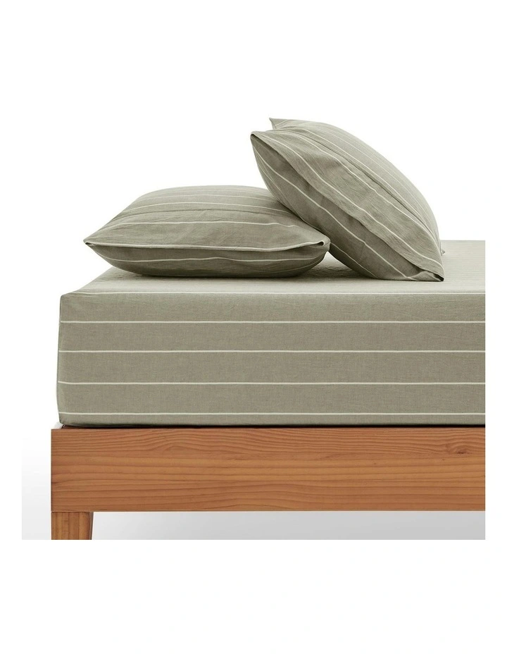 Rumi Washed Cotton Fitted Sheet Set in Olive image 1