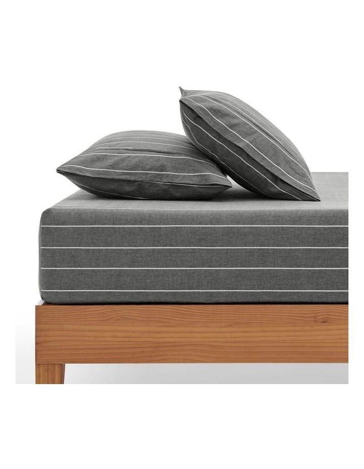 Rumi Washed Cotton Fitted Sheet Set in Graphite image 1