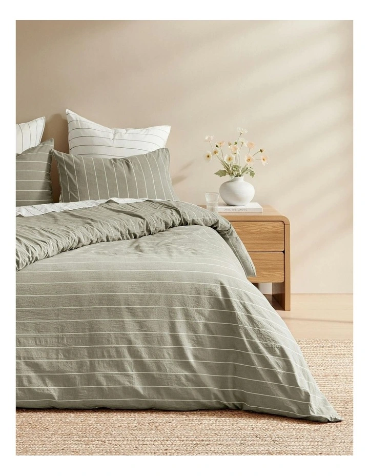 Rumi Washed Cotton Reversible Quilt Cover Set in Olive image 1