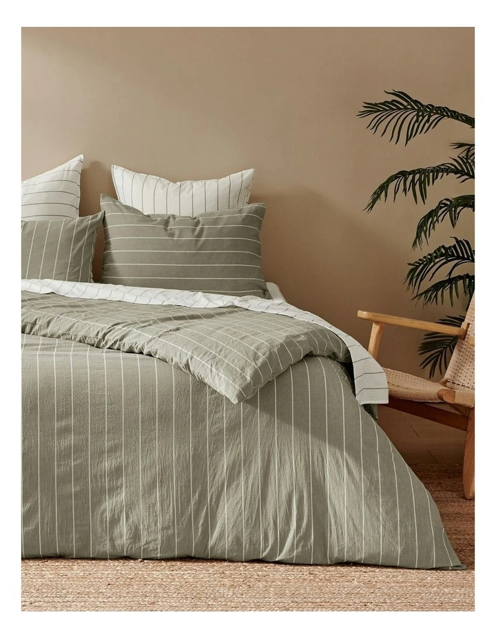 Rumi Washed Cotton Reversible Quilt Cover Set in Olive image 2