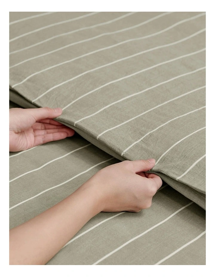 Rumi Washed Cotton Reversible Quilt Cover Set in Olive image 5