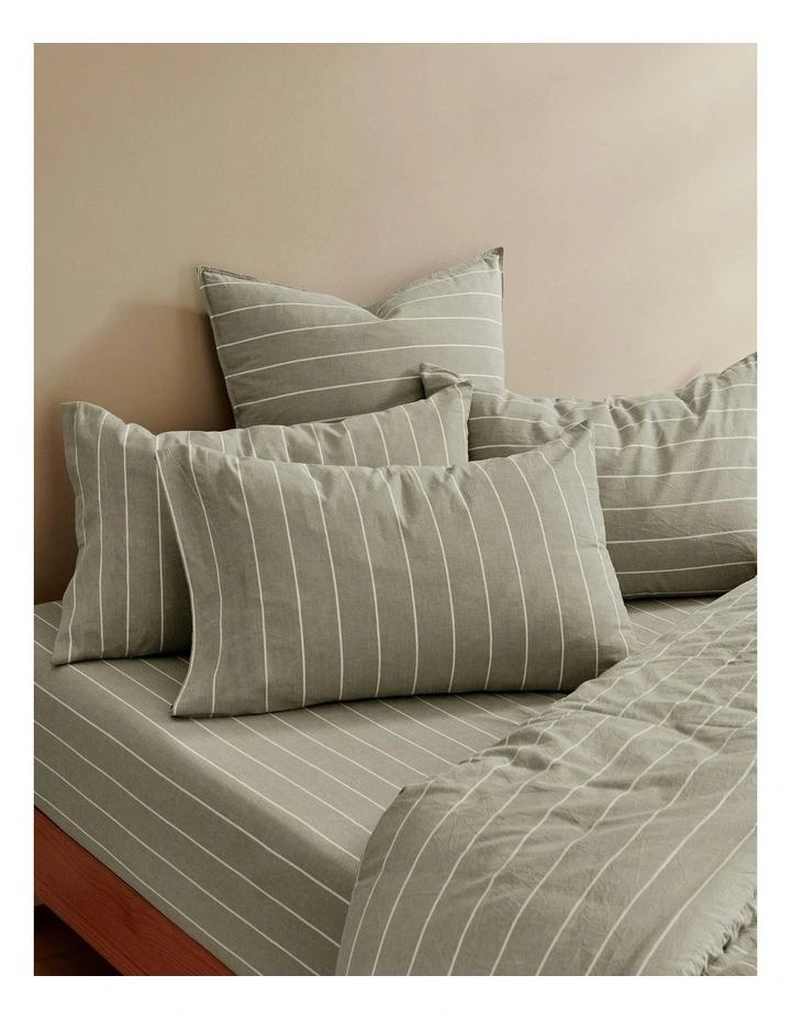 Rumi Washed Cotton Reversible Quilt Cover Set in Olive image 6