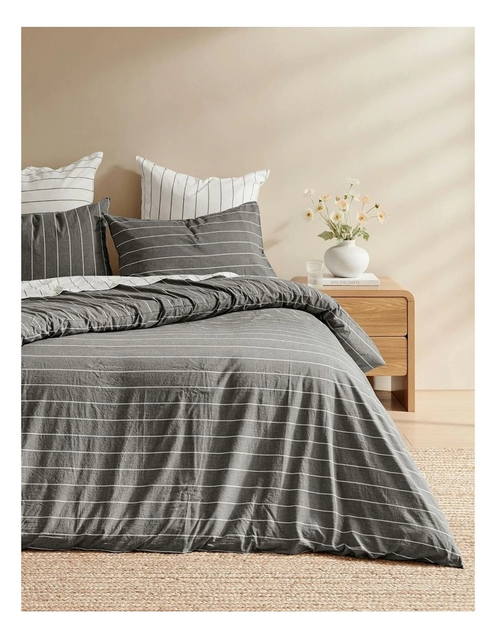 Rumi Washed Cotton Reversible Quilt Cover Set in Graphite image 1