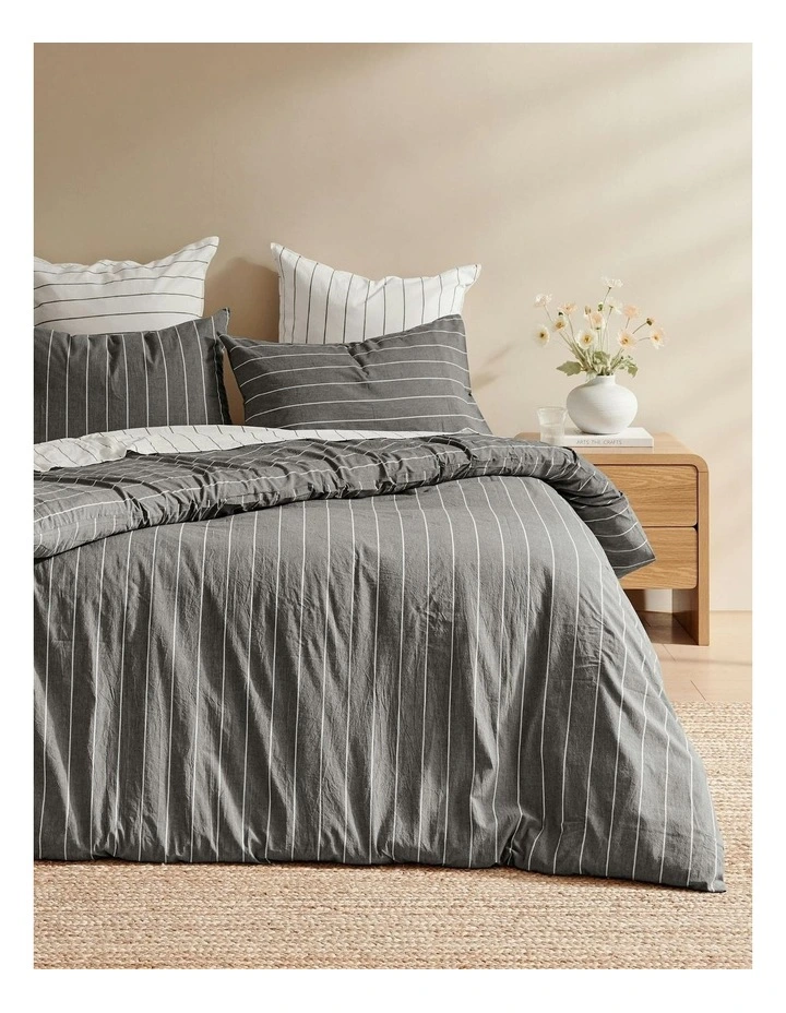 Rumi Washed Cotton Reversible Quilt Cover Set in Graphite image 2