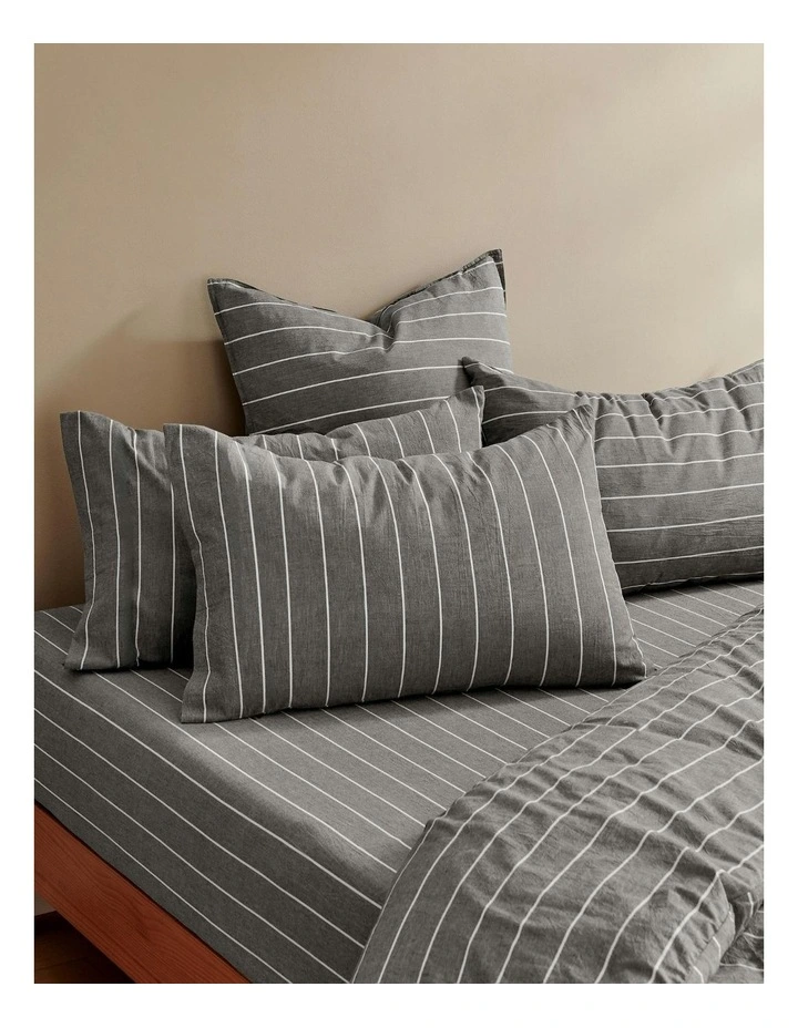 Rumi Washed Cotton Reversible Quilt Cover Set in Graphite image 6