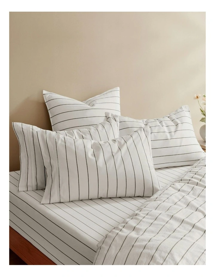 Dreamaker Rumi Washed Cotton Standard Pillowcase Twin Pack in White with Graphite Stripe image 5
