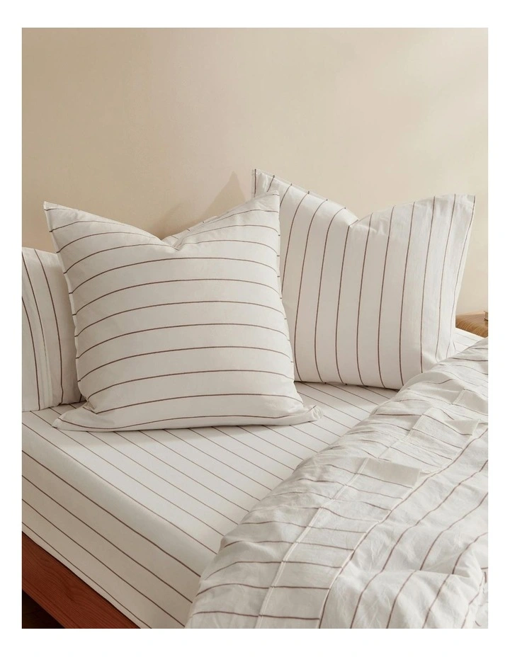 Dreamaker Rumi Washed Cotton Reversible European Pillowcase Twin Pack in White with Rust Stripe image 1
