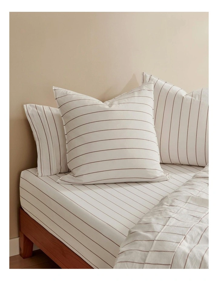 Dreamaker Rumi Washed Cotton Reversible European Pillowcase Twin Pack in White with Rust Stripe image 3