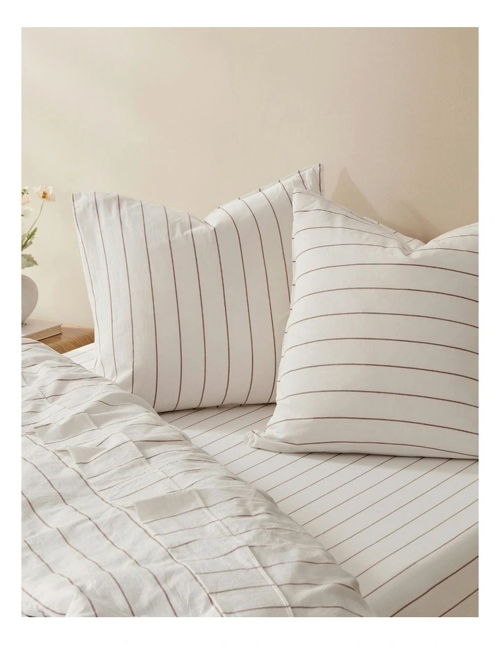 Dreamaker Rumi Washed Cotton Reversible European Pillowcase Twin Pack in White with Rust Stripe image 4