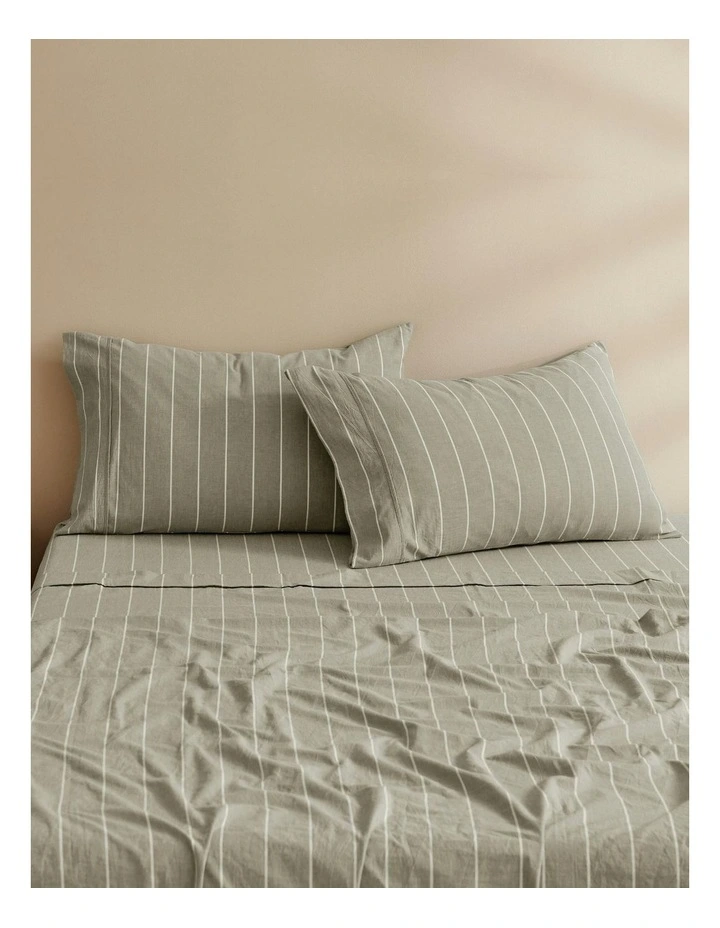 Rumi Washed Cotton Standard Pillowcase Twin Pack in Olive image 1