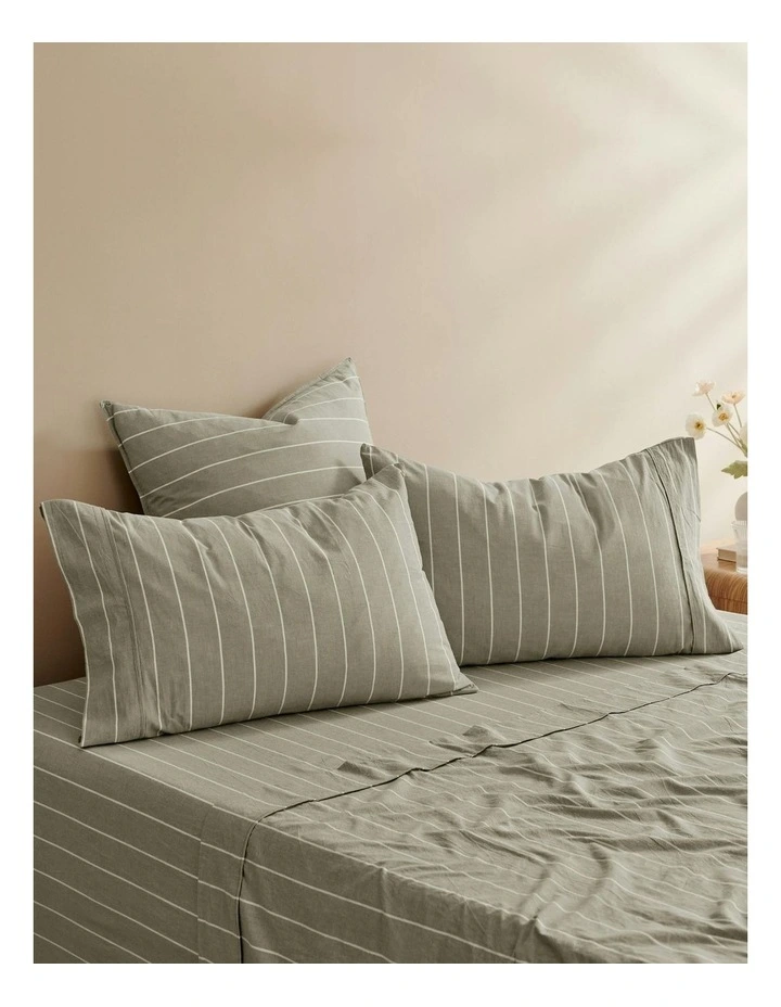 Rumi Washed Cotton Standard Pillowcase Twin Pack in Olive image 4