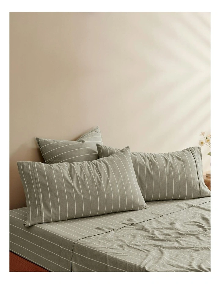 Rumi Washed Cotton King Pillowcase Twin Pack in Olive image 1