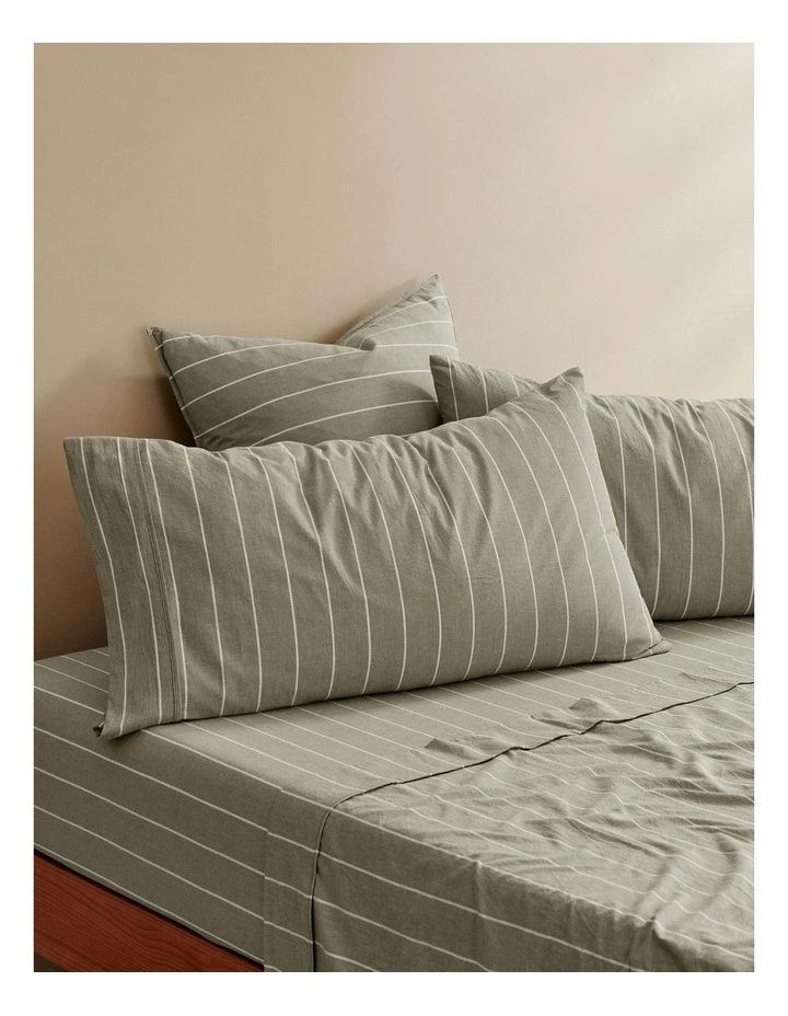 Rumi Washed Cotton King Pillowcase Twin Pack in Olive image 4