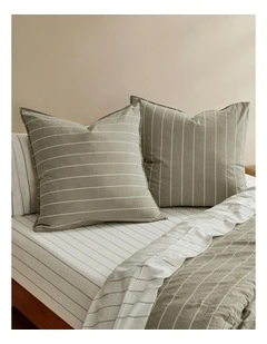 Rumi Washed Cotton Reversible European Pillowcase Pack Of 2 in Olive/White Stripe