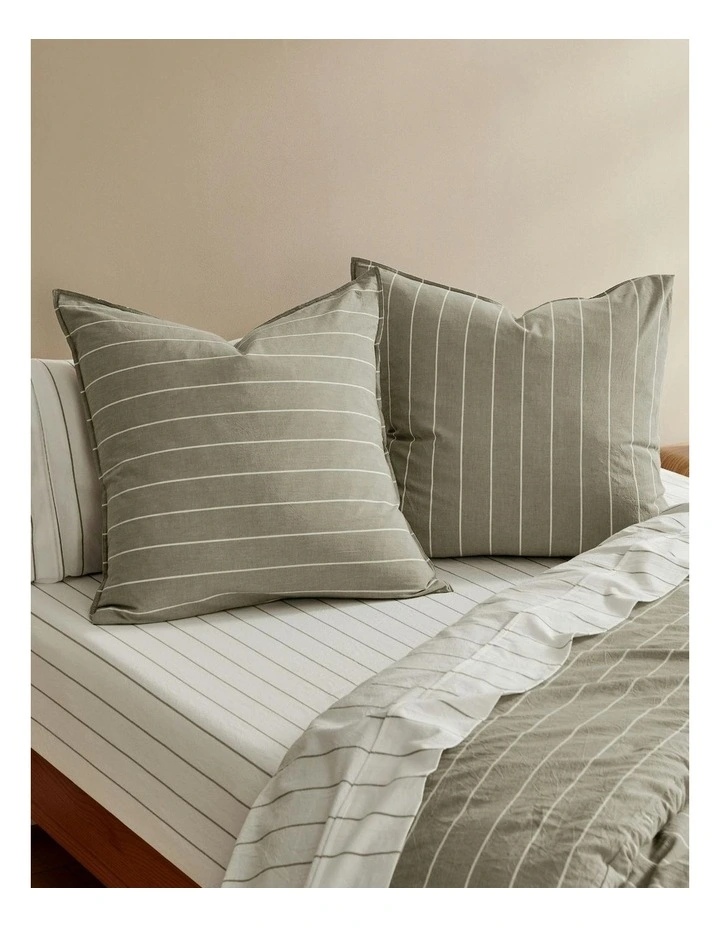 Rumi Washed Cotton Reversible European Pillowcase Pack Of 2 in Olive/White Stripe image 1