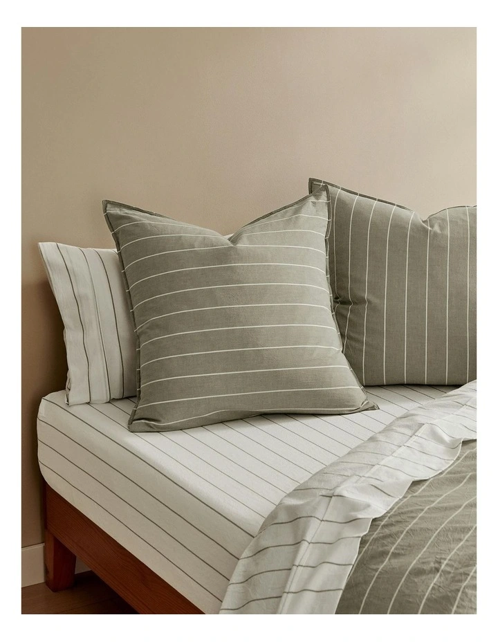 Rumi Washed Cotton Reversible European Pillowcase Pack Of 2 in Olive/White Stripe image 4