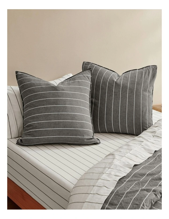 Rumi Washed Cotton Reversible European Pillowcase Pack Of 2 in Graphite/White Stripe image 1