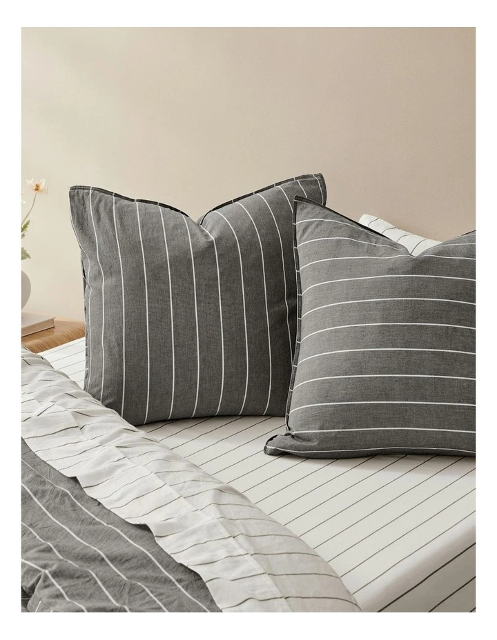 Rumi Washed Cotton Reversible European Pillowcase Pack Of 2 in Graphite/White Stripe image 3