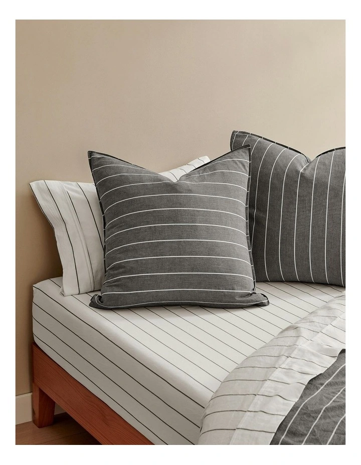 Rumi Washed Cotton Reversible European Pillowcase Pack Of 2 in Graphite/White Stripe image 4