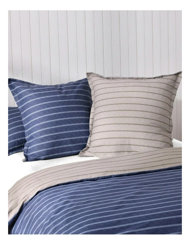 Amalfi Stripe 100% Cotton Reversible Tailored European Pillowcase Twin Pack in Blue image 1