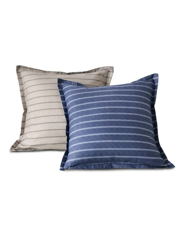 Amalfi Stripe 100% Cotton Reversible Tailored European Pillowcase Twin Pack in Blue image 2