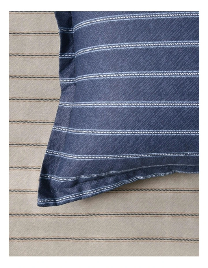 Amalfi Stripe 100% Cotton Reversible Tailored European Pillowcase Twin Pack in Blue image 3