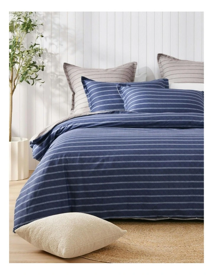 Amalfi Stripe 100% Cotton Reversible Tailored European Pillowcase Twin Pack in Blue image 4