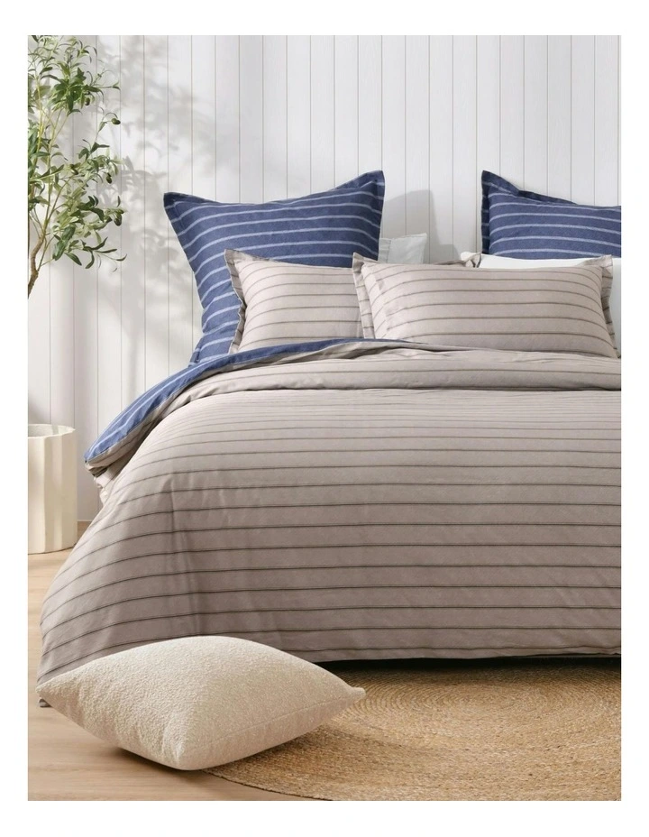 Amalfi Stripe 100% Cotton Reversible Tailored European Pillowcase Twin Pack in Blue image 5