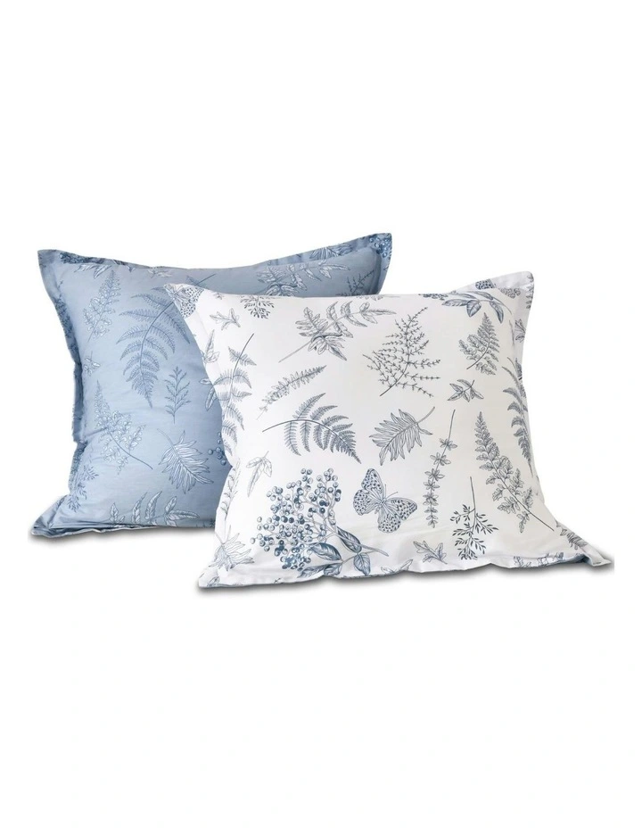 Daphne 100% Cotton Reversible Tailored European Pillowcase Twin Pack in Blue image 2
