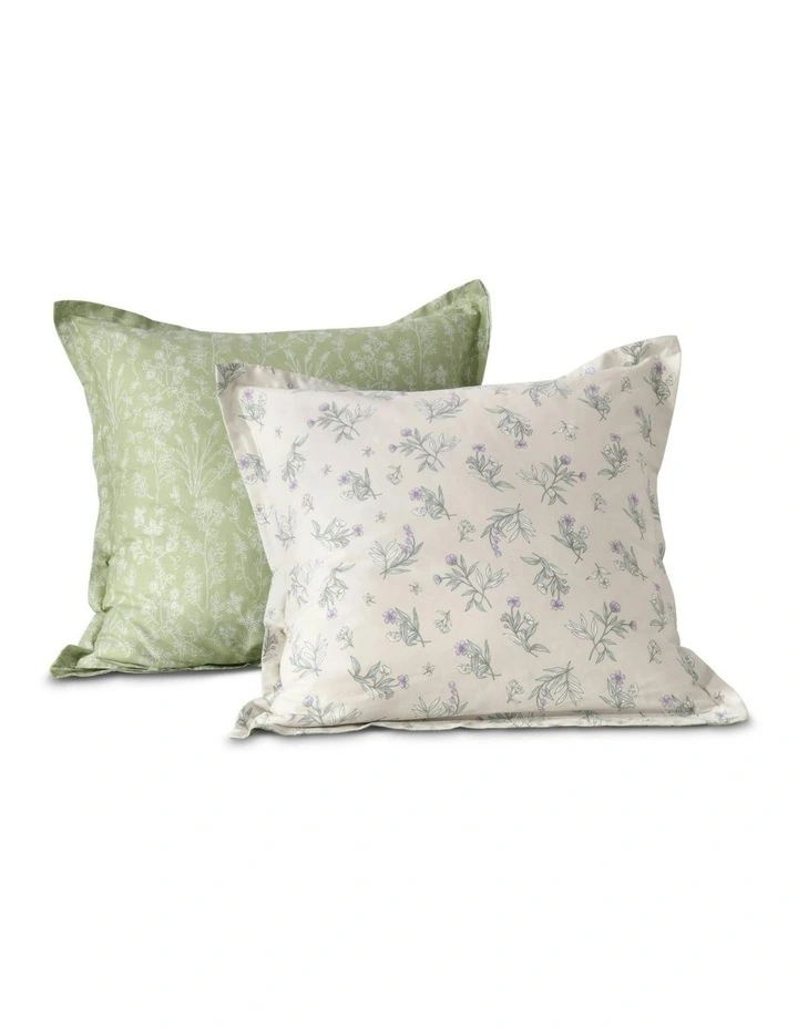 Adelle 100% Cotton Reversible Tailored European Pillowcase Twin Pack in Green image 2