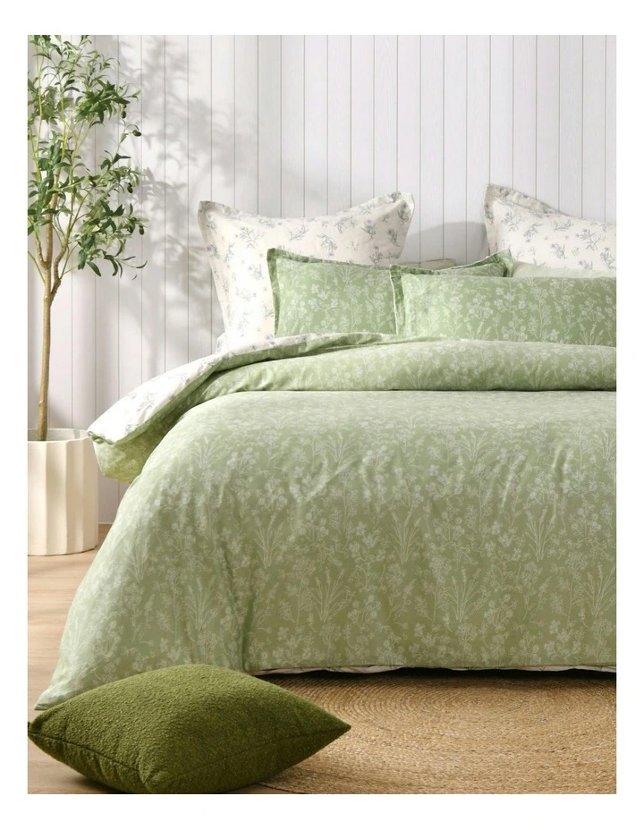 Adelle 100% Cotton Reversible Tailored European Pillowcase Twin Pack in Green image 4
