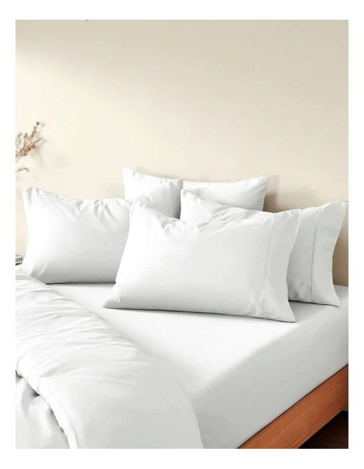 400TC Bamboo Cotton Sateen Fitted Sheet Set in White image 6