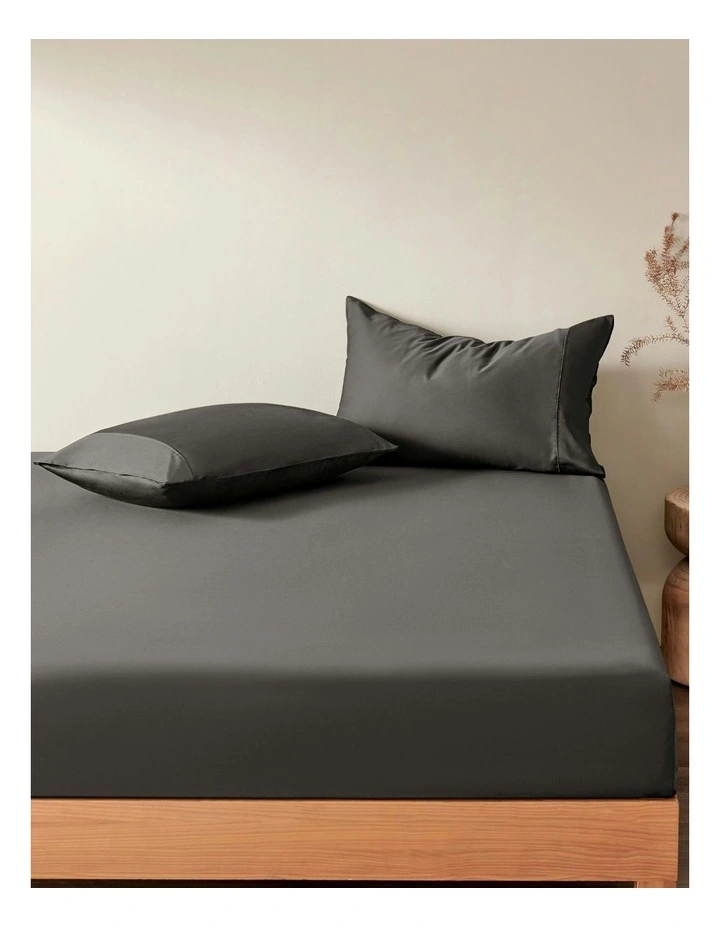 400TC Bamboo Cotton Sateen Fitted Sheet Set in Charcoal image 1