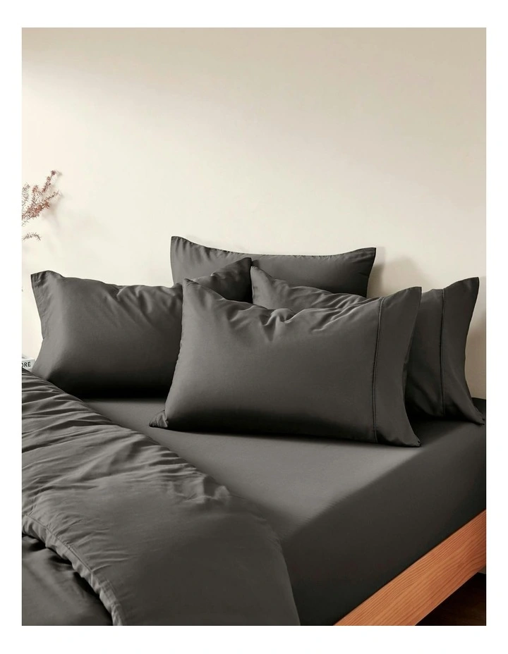 400TC Bamboo Cotton Sateen Fitted Sheet Set in Charcoal image 6