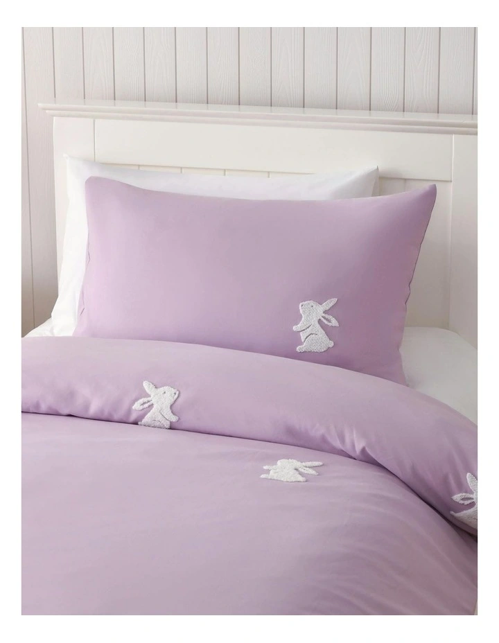 Nibbles The Bunny Embroidered Quilt Cover Set in Lilac image 2