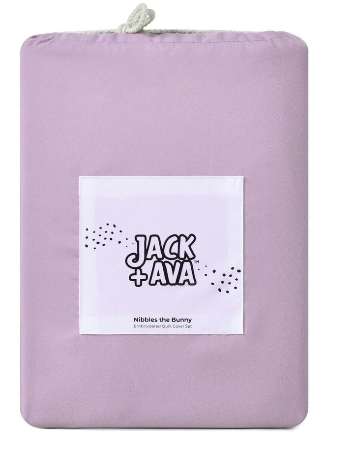 Nibbles The Bunny Embroidered Quilt Cover Set in Lilac image 7