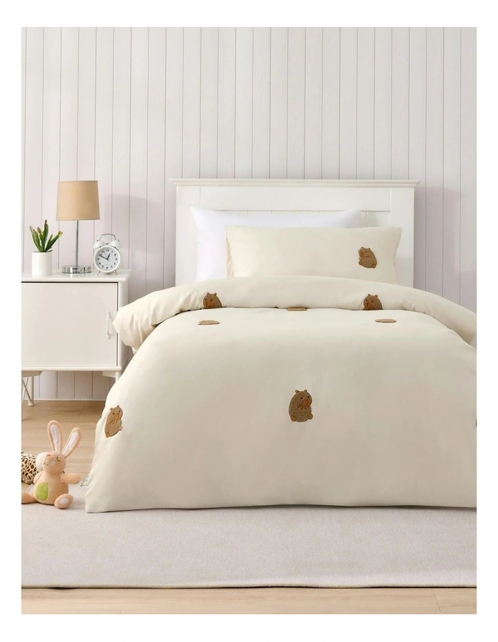 Tofu The Capybara Embroidered Quilt Cover Set in Natural image 1