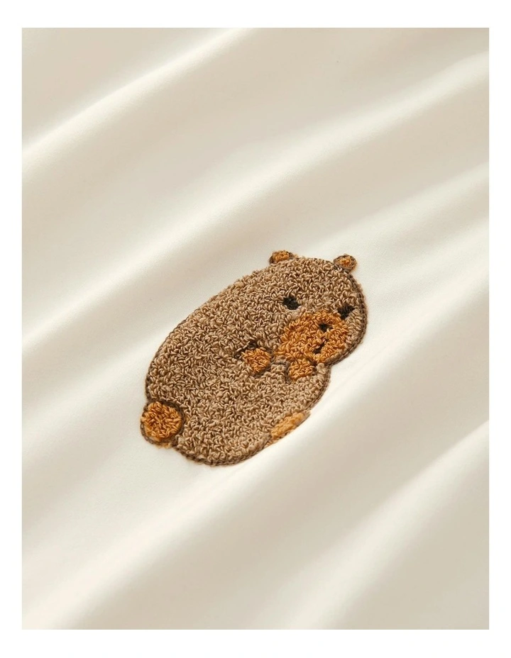 Tofu The Capybara Embroidered Quilt Cover Set in Natural image 4