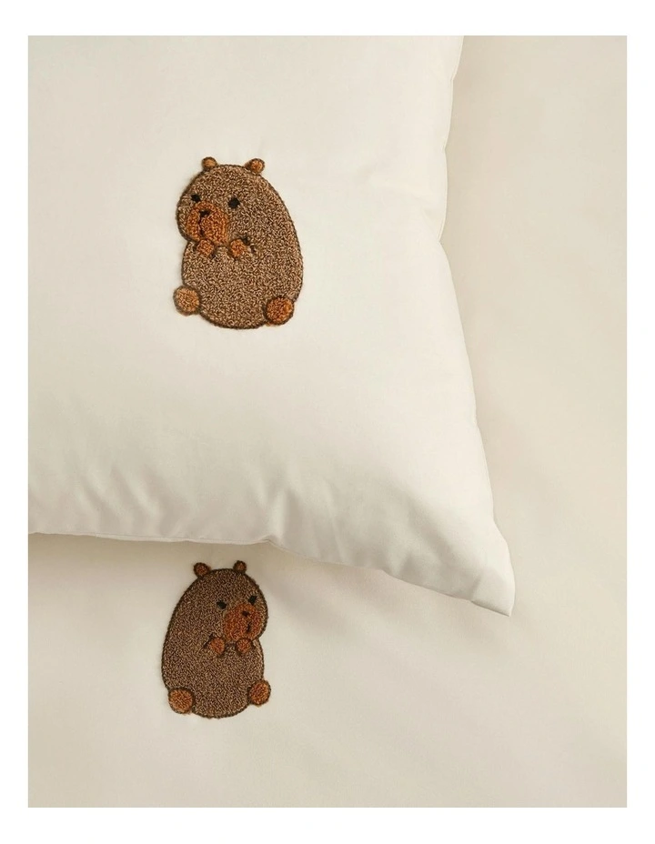 Tofu The Capybara Embroidered Quilt Cover Set in Natural image 5