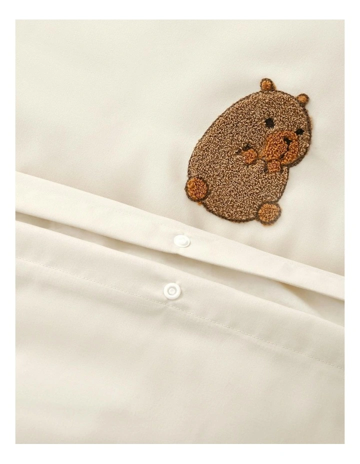Tofu The Capybara Embroidered Quilt Cover Set in Natural image 6