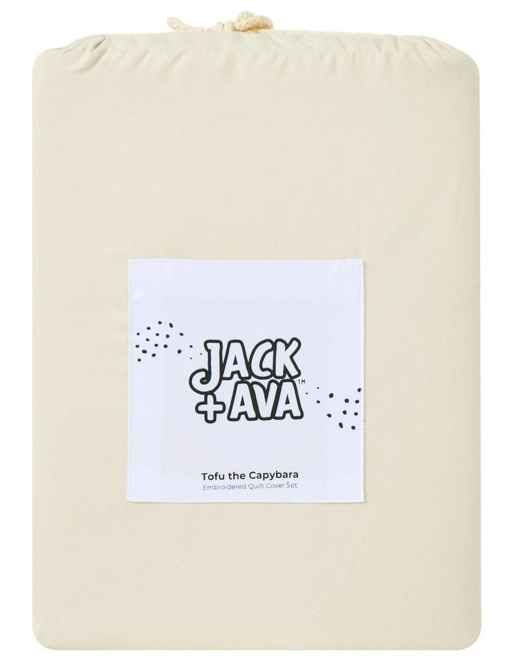 Tofu The Capybara Embroidered Quilt Cover Set in Natural image 7