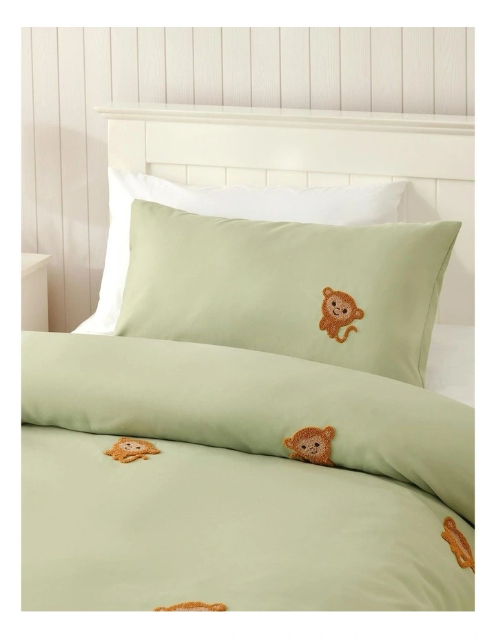 Bongo The Monkey Embroidered Quilt Cover Set in Green image 2